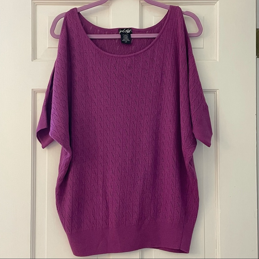 Lord & Taylor Cold Shoulder Lacy Knit Bat Wing Top